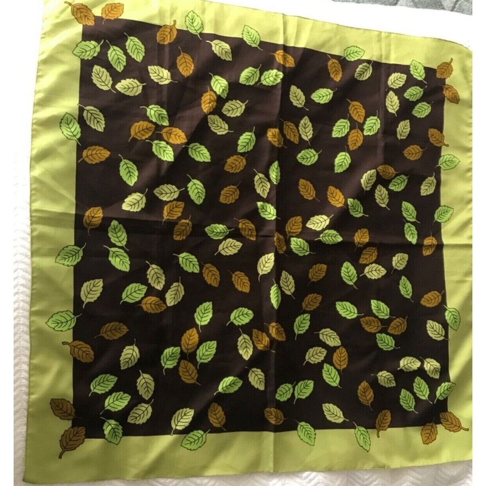 Women's Fall 25"Square Scarf Green with Autumn Fall Leaves Made in Italy 25”